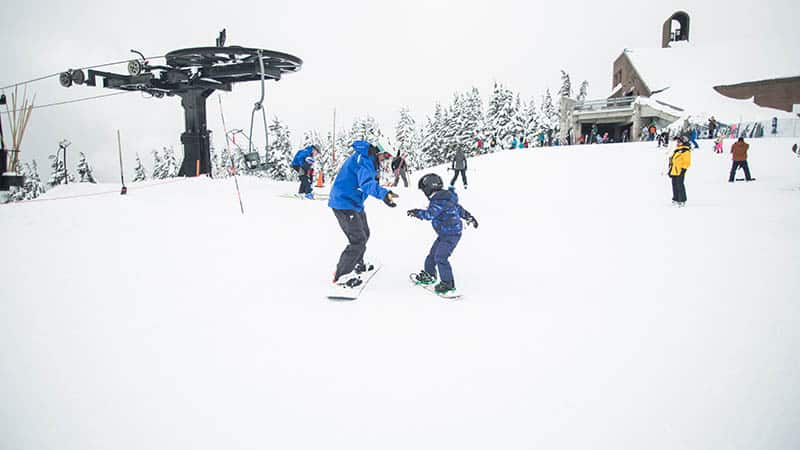 Learning snowboarding winter