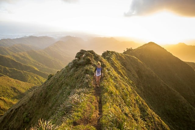 hiking path mountain sunset