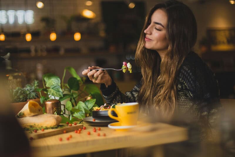 woman enjoy dining alone